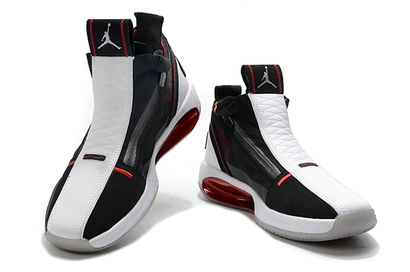 2020 Jordan 34 Leather Vamp Black White Red - Click Image to Close